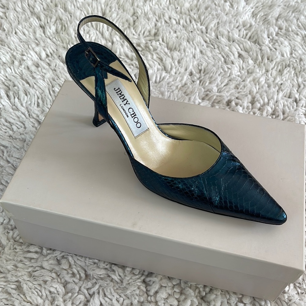 Jimmy Choo Women's Thandi 85 Pump Heels Shoes - Blue Croc, Size 38 EU, 7 US